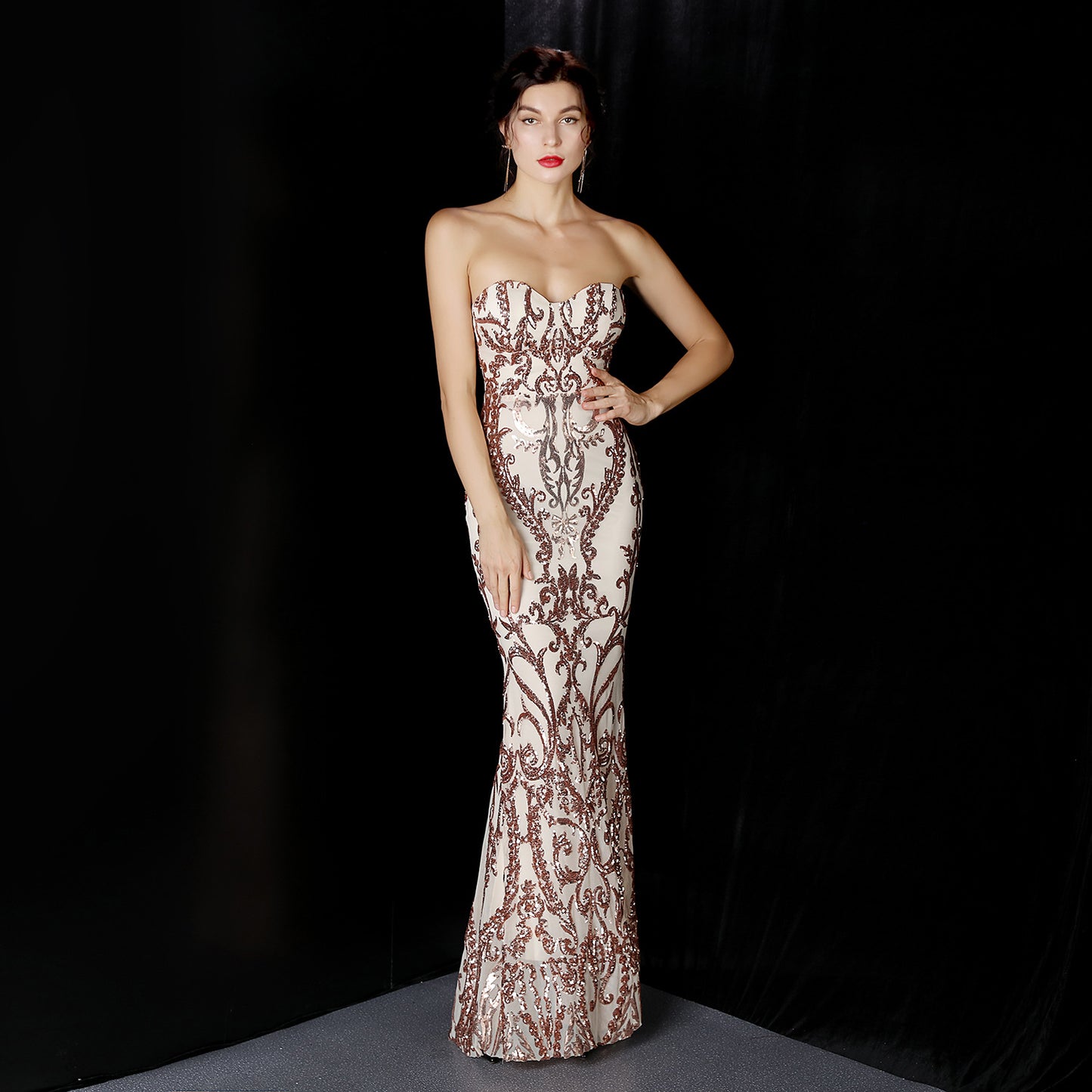 16398 #2020 New Front Short Back Long Sequin Long Dress Dress Ball Party Etiquette Celebration Evening Dress