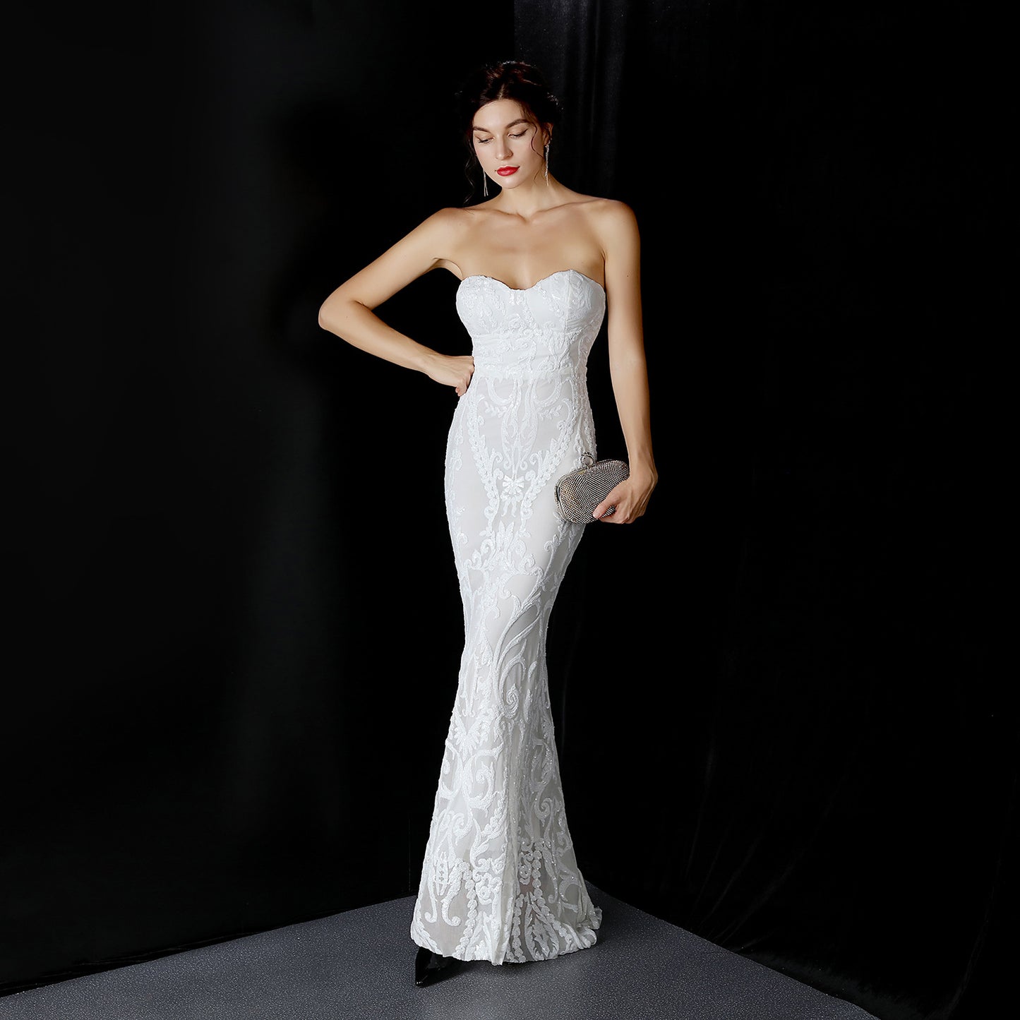 16398 #2020 New Front Short Back Long Sequin Long Dress Dress Ball Party Etiquette Celebration Evening Dress