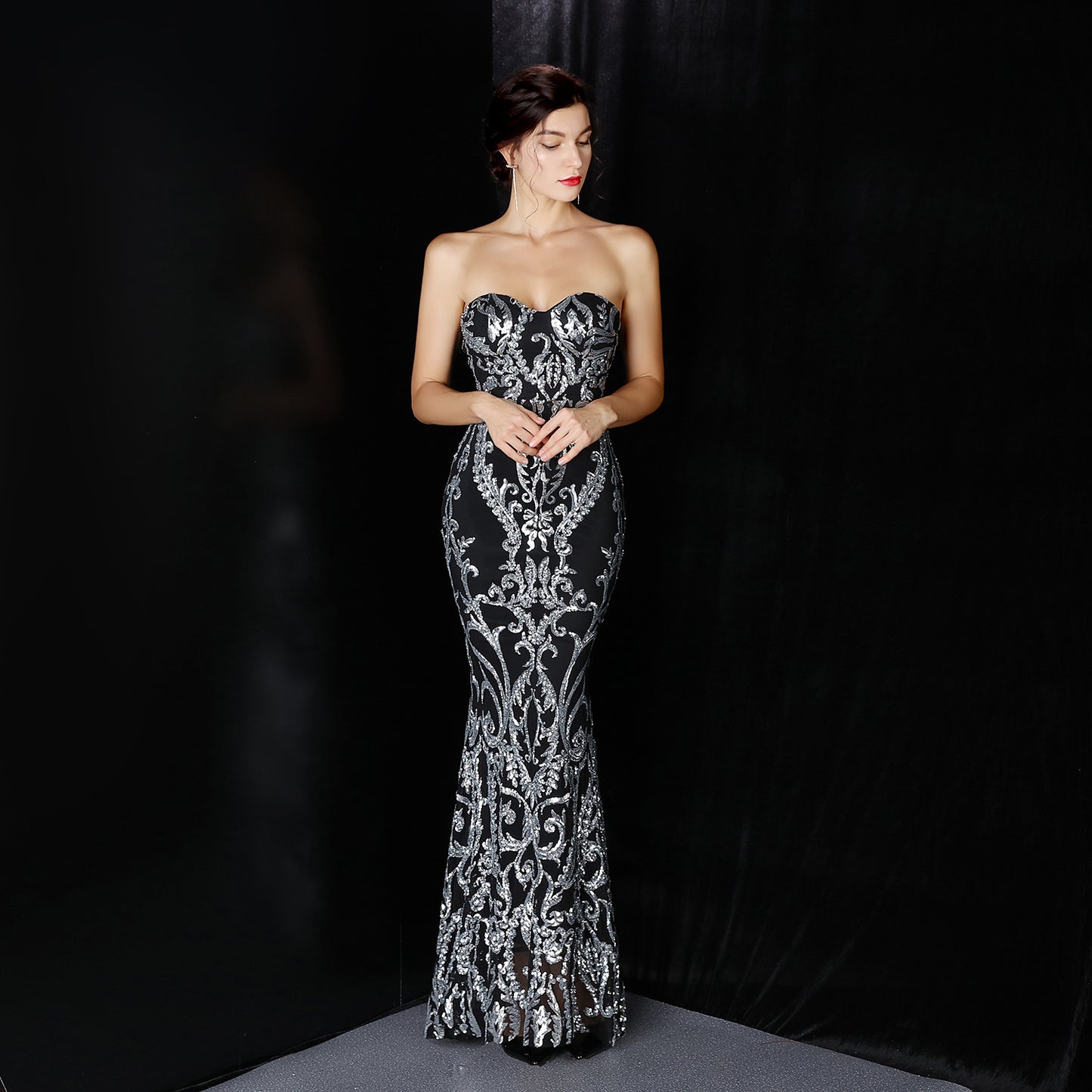16398 #2020 New Front Short Back Long Sequin Long Dress Dress Ball Party Etiquette Celebration Evening Dress