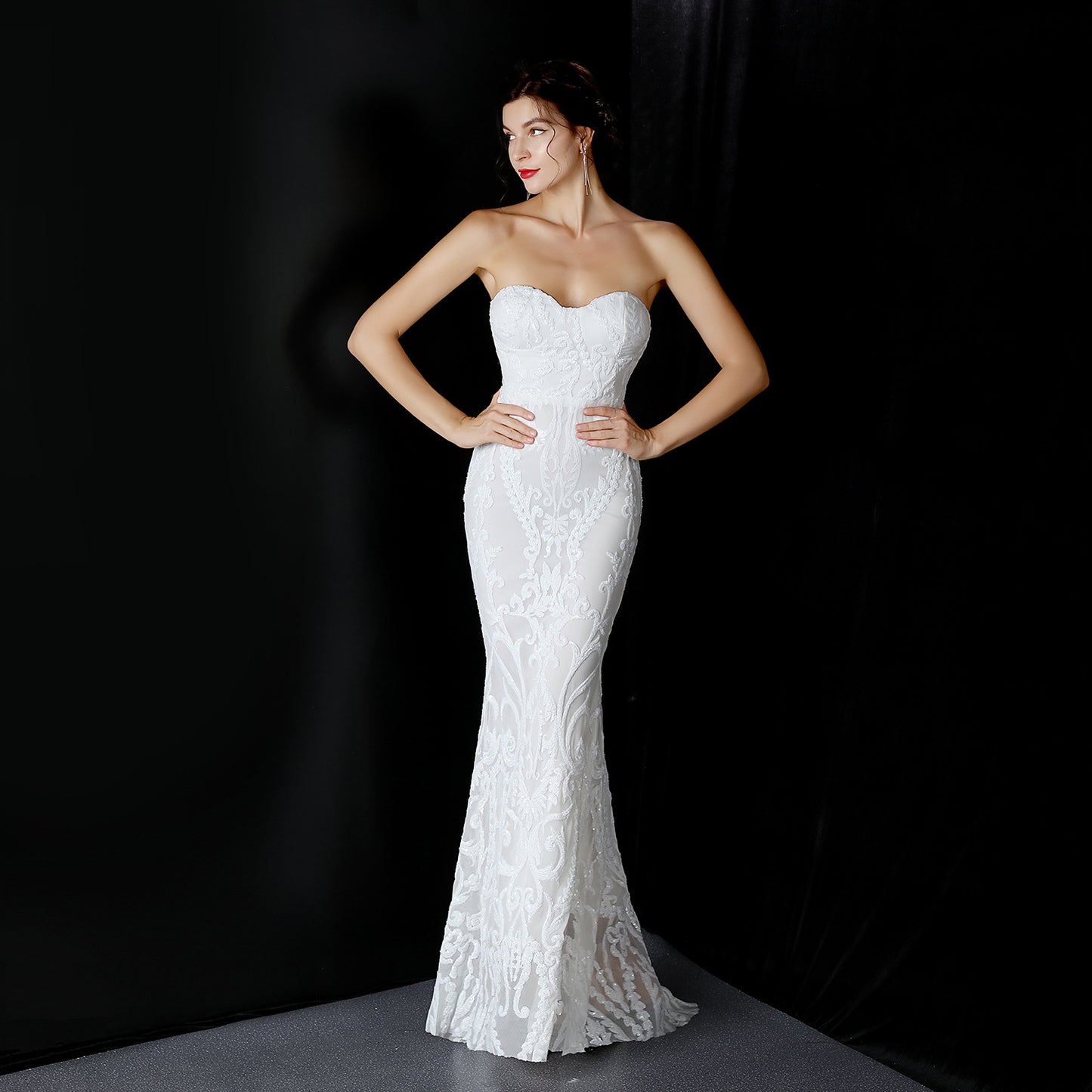 16398 #2020 New Front Short Back Long Sequin Long Dress Dress Ball Party Etiquette Celebration Evening Dress