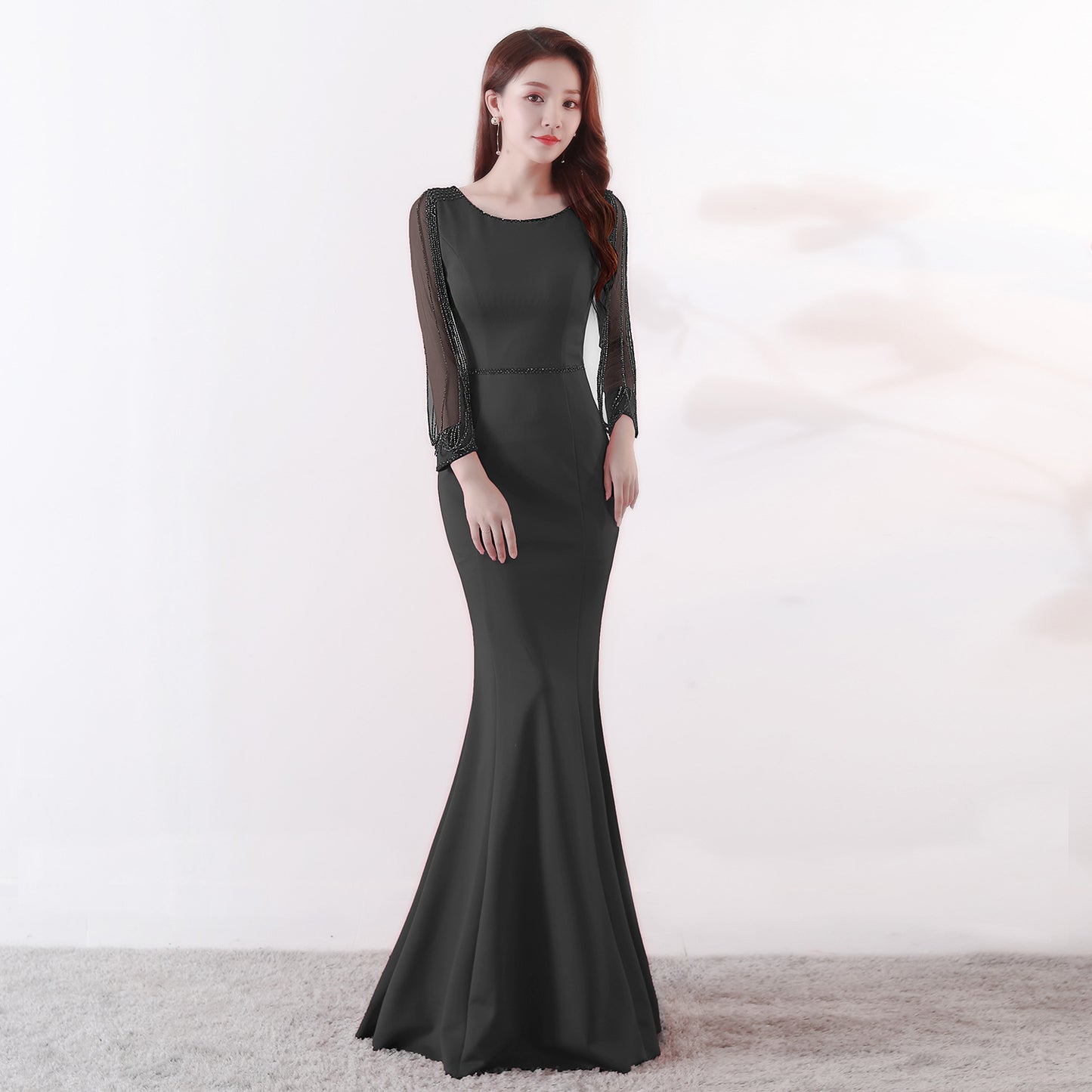 91267 #Bridal Toast New Autumn Long Sleeve Rhinestone Chain Fishtail Long Evening Dress Sexy Trailing Woman