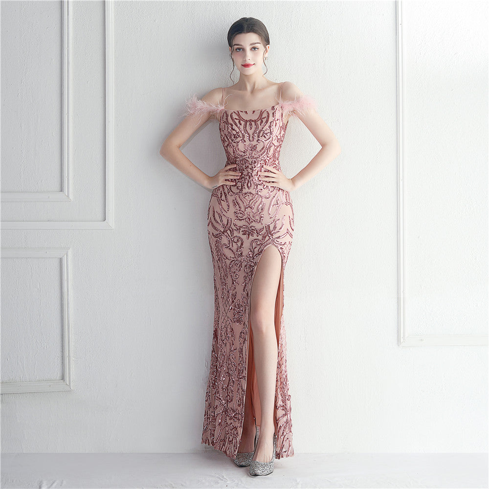 19985 #Hot trade spot New supply positioning flower bead piece ordering process sexy suspender dress long