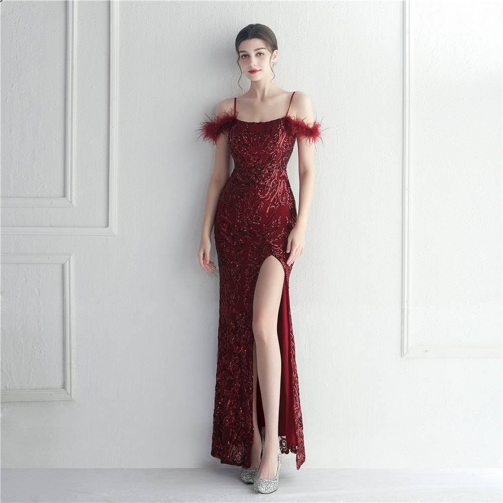 19985 #Hot trade spot New supply positioning flower bead piece ordering process sexy suspender dress long