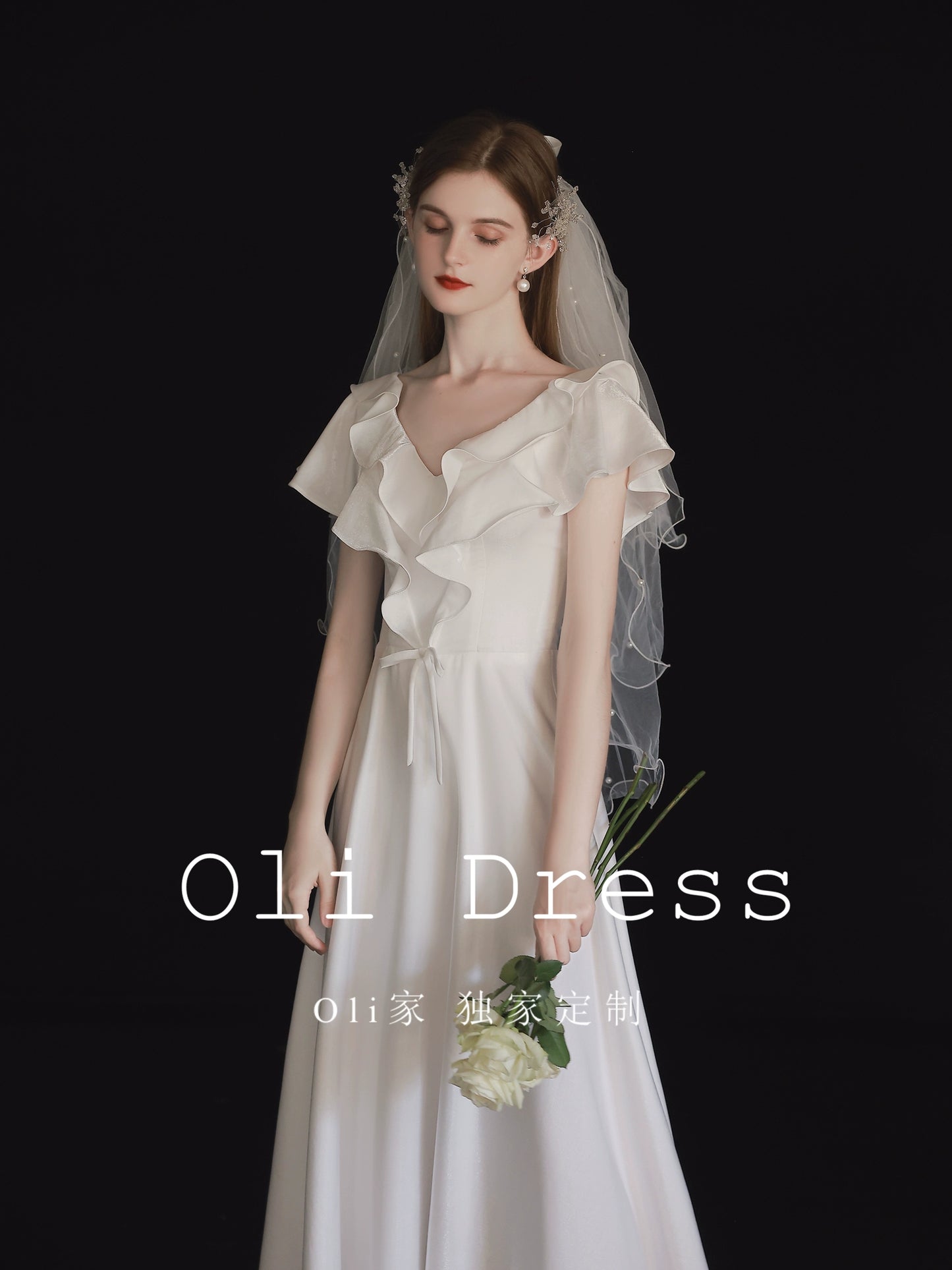 Oli family style small white dress certificate engagement 2025 bridal morning gown evening dress annual meeting adult satin light luxury