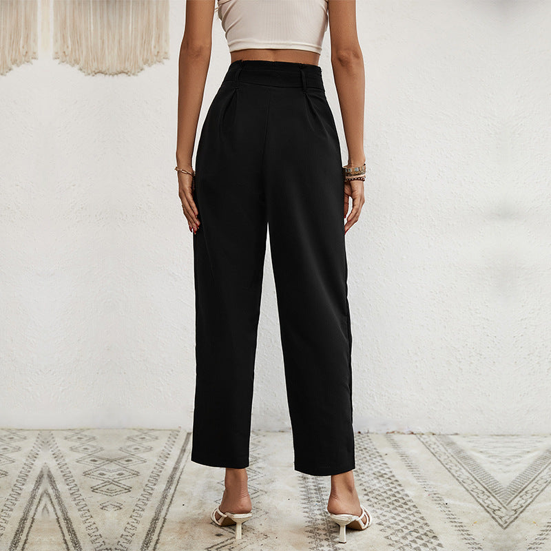 IKEARLAX New new 2025 cross-border 2025 trade long pants lace-up commuter high-waisted nine-point pants women