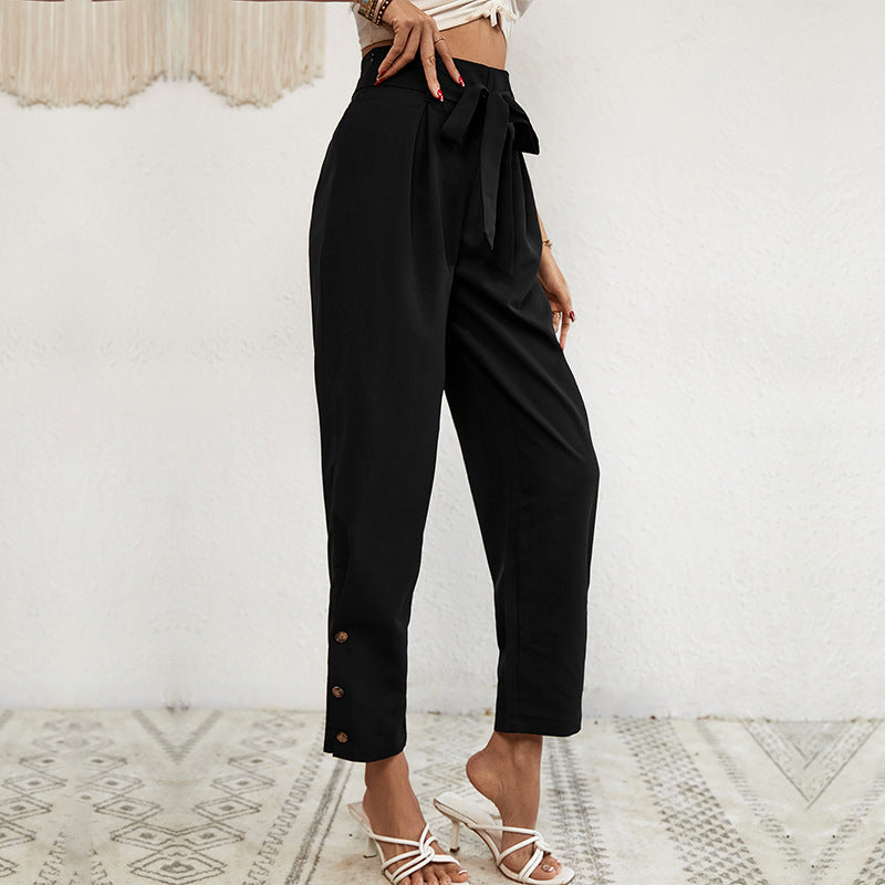 IKEARLAX New new 2025 cross-border 2025 trade long pants lace-up commuter high-waisted nine-point pants women