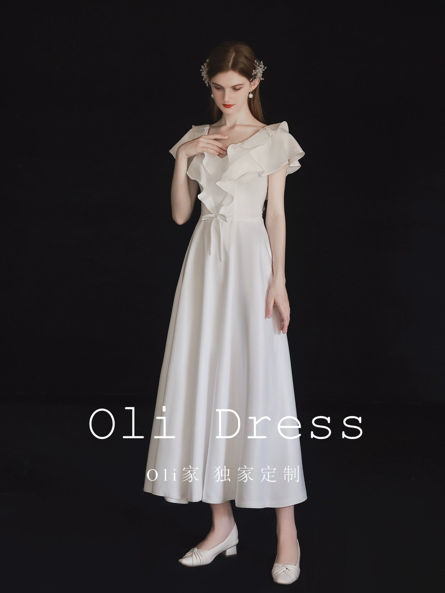 Oli family style small white dress certificate engagement 2025 bridal morning gown evening dress annual meeting adult satin light luxury