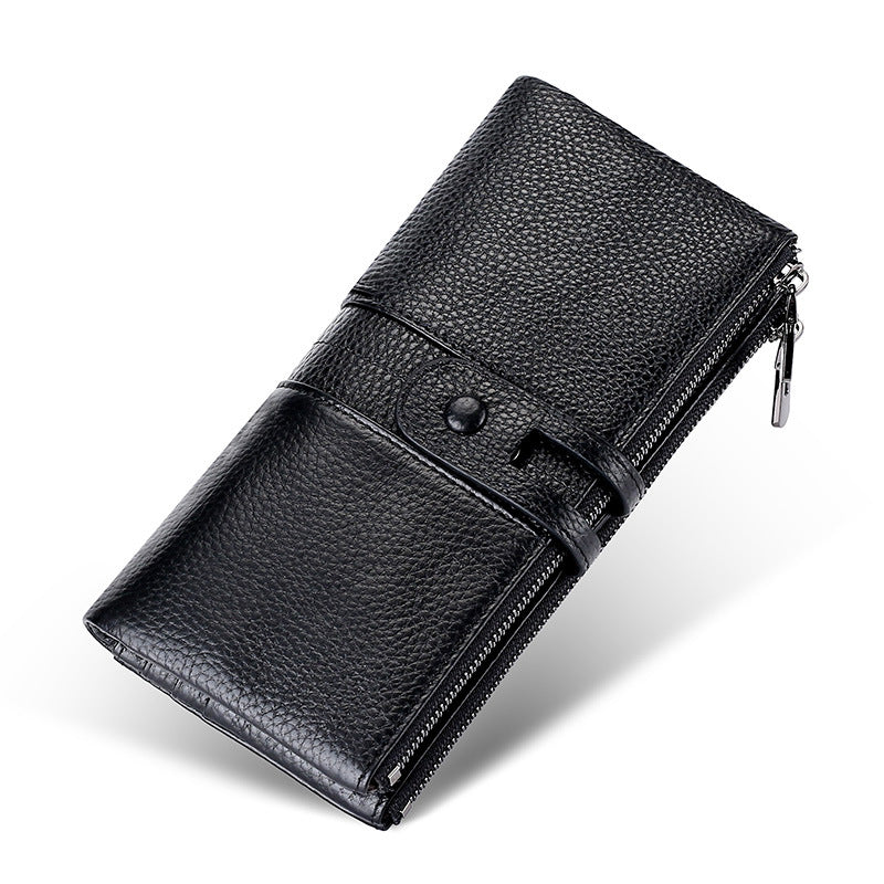 Women's Genuine Leather RFID Wallet Long Zipper Hasp Wallet Vintage Men's Handheld Mobile Coin Purse