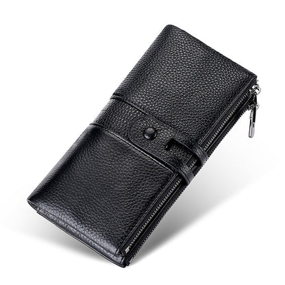 Women's Genuine Leather RFID Wallet Long Zipper Hasp Wallet Vintage Men's Handheld Mobile Coin Purse