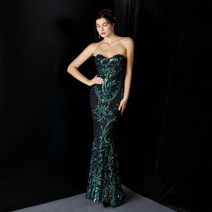 16398 #2020 New Front Short Back Long Sequin Long Dress Dress Ball Party Etiquette Celebration Evening Dress