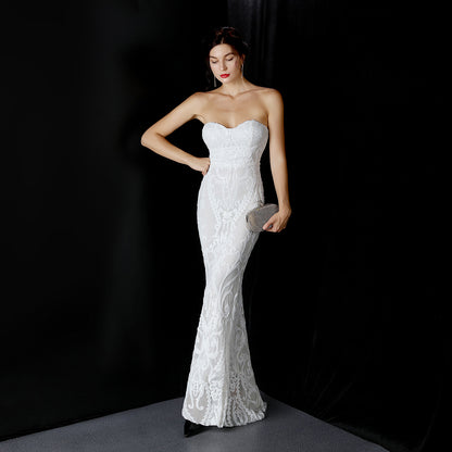 16398 #2020 New Front Short Back Long Sequin Long Dress Dress Ball Party Etiquette Celebration Evening Dress