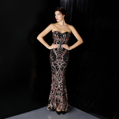 16398 #2020 New Front Short Back Long Sequin Long Dress Dress Ball Party Etiquette Celebration Evening Dress