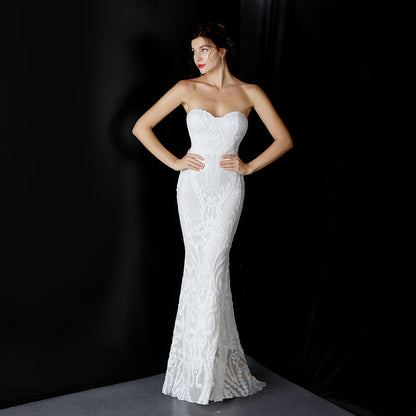 16398 #2020 New Front Short Back Long Sequin Long Dress Dress Ball Party Etiquette Celebration Evening Dress