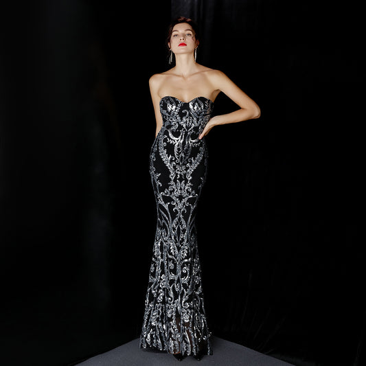 16398 #2020 New Front Short Back Long Sequin Long Dress Dress Ball Party Etiquette Celebration Evening Dress
