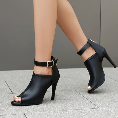 Chic Womens Peep Toe Stiletto Heels - Comfortable Ankle Strap Summer Booties - Dazzling High Heels Sandals - Timeless Black, Ultra-Versatile Fashion Statement