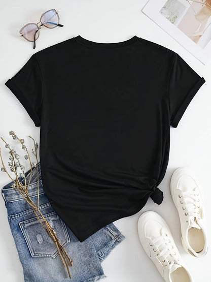 Vibrant Alphabet Letter Print Crew Neck T-Shirt - Soft Mid-Elasticity Polyester Fabric, Machine Washable, Short Sleeve, Regular Length, Young Style for Spring, Summer, and Fall - Perfect for Casual Daily Wear