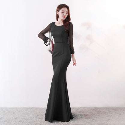 91267 #Bridal Toast New Autumn Long Sleeve Rhinestone Chain Fishtail Long Evening Dress Sexy Trailing Woman