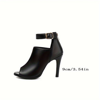 Chic Womens Peep Toe Stiletto Heels - Comfortable Ankle Strap Summer Booties - Dazzling High Heels Sandals - Timeless Black, Ultra-Versatile Fashion Statement