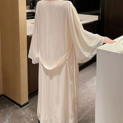 2025 Long dress with chest pad, suspender, nightgown, loungewear, pure desire style nightdress for women's spring new silky pajamas, two-piece set for women