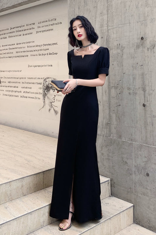 Black evening dress dress women  new simple and generous banquet temperament long celebrity light luxury annual meeting host