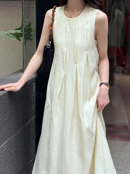 2025 popular summer new retro sleeveless dress women's Korean round neck solid color loose and comfortable skirt 4188