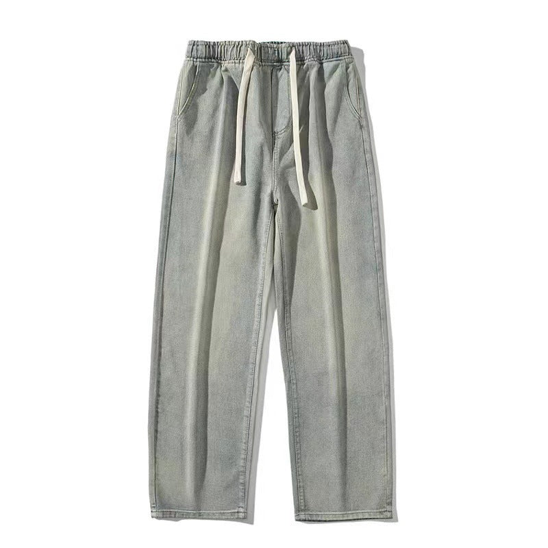 Kj63 Jeans American High Street Retro Washed Jeans Men's Thin Hong Kong Style Loose Straight Drooping Wide Leg Pants Fashion