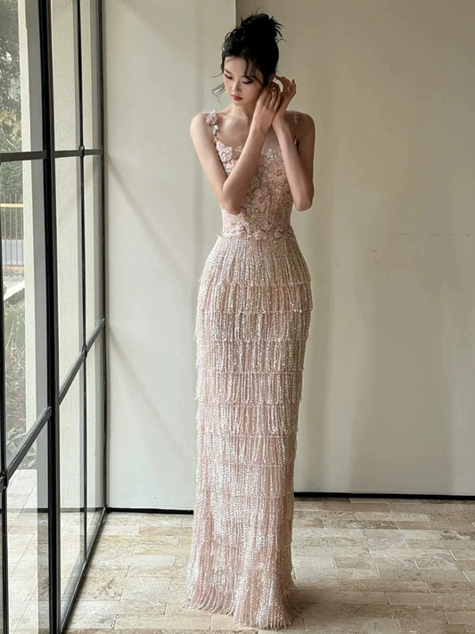 fishtail evening dress women's  new high-end banquet temperament engagement dress high-end light luxury niche