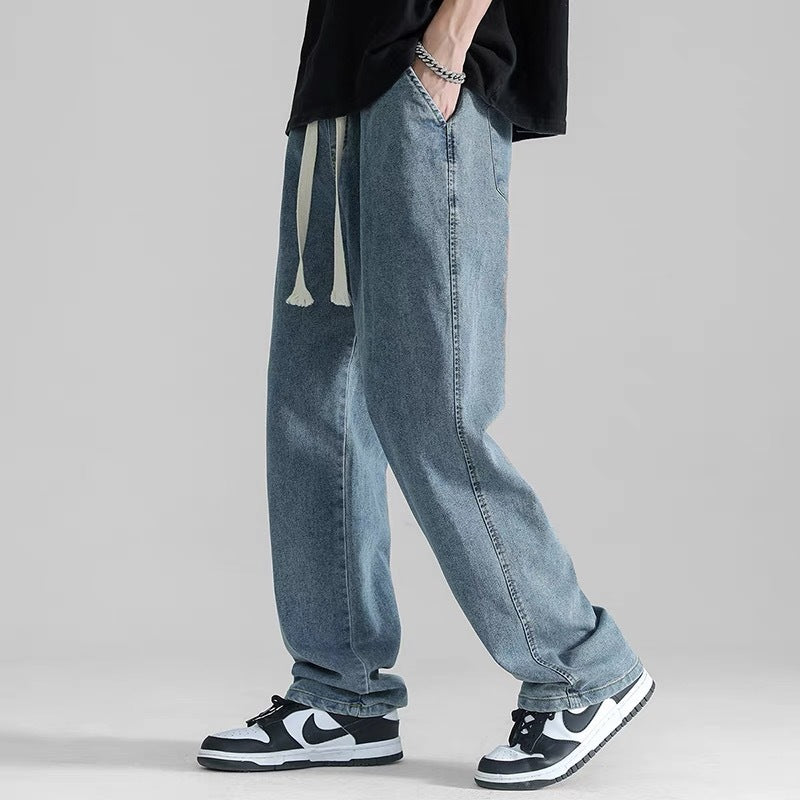 Straight Jeans Men's New Summer Thin Fashion Brand Loose Drooping Wide Leg Draped Mop Trousers Casual Pants
