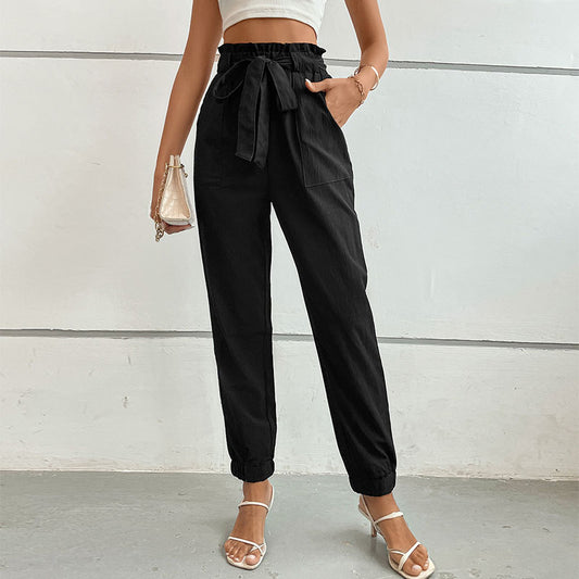 IKEARLAX New new 2025 2025 trade high-waisted lace-up leggings  cross-border casual pocket pants women