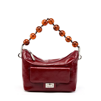 IKEARLAX 2025 New Chinese bead chain crossbody shoulder bag women's popular new retro oil wax leather pleated bag hand bag