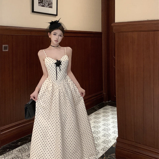 2025 Design sense niche floral polka dot suspender seaside vacation dress women pure desire wind birthday party dress skirt