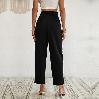 IKEARLAX New new 2025 cross-border 2025 trade long pants  lace-up commuter high-waisted nine-point pants women