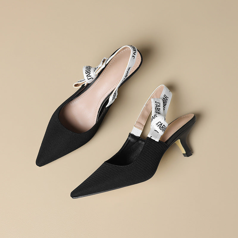 ikearlax Fall  New Fashionable Korean All-Match Elegant Pointed Toe Low-Cut Shoes Women's Rhinestone Bow High Heels