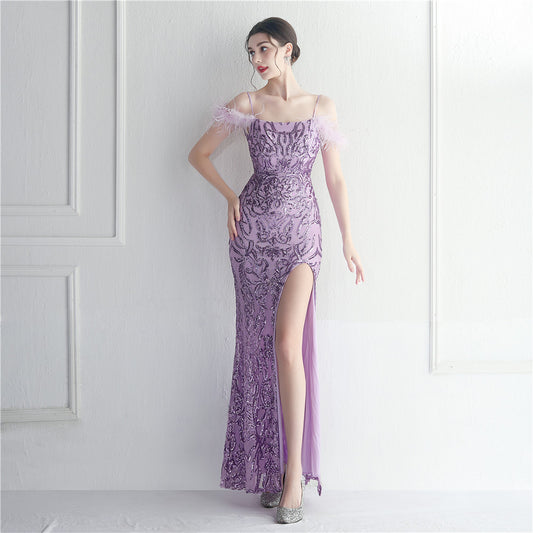 19985 #Hot trade spot New supply positioning flower bead piece ordering process sexy suspender dress long