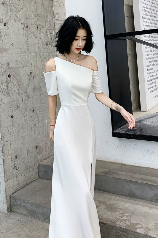 White evening dress skirt women  new banquet temperament long style simple and generous can usually wear thin host