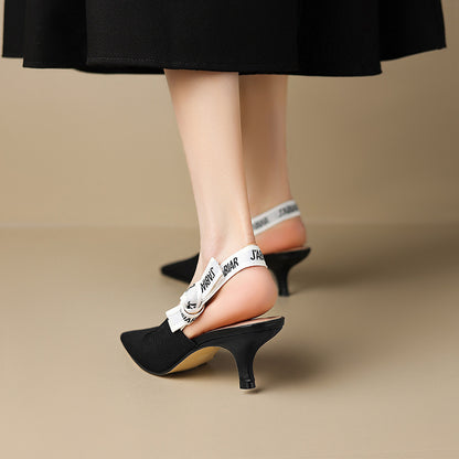 ikearlax Fall  New Fashionable Korean All-Match Elegant Pointed Toe Low-Cut Shoes Women's Rhinestone Bow High Heels