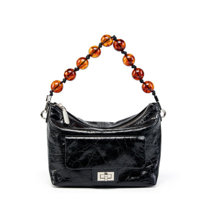IKEARLAX 2025 New Chinese bead chain crossbody shoulder bag women's popular new retro oil wax leather pleated bag hand bag