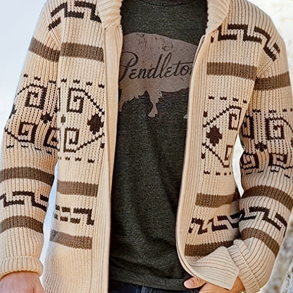 Plus Size Men's Cozy Jacquard Knit Cardigan Sweater - Soft, Warm, and Stylish with Zip Closure - Perfect for Fall and Winter Seasons
