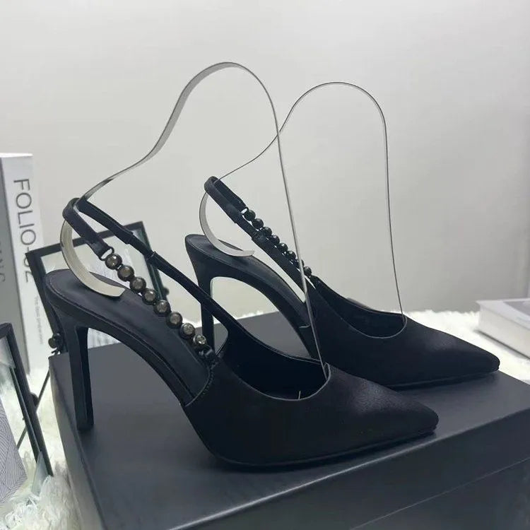 Women's Shoes New High Heel Trendy Celebrity Girl Fashionable Versatile Vintage Style Comfortable Minimalist Style Triple Black Free shipping